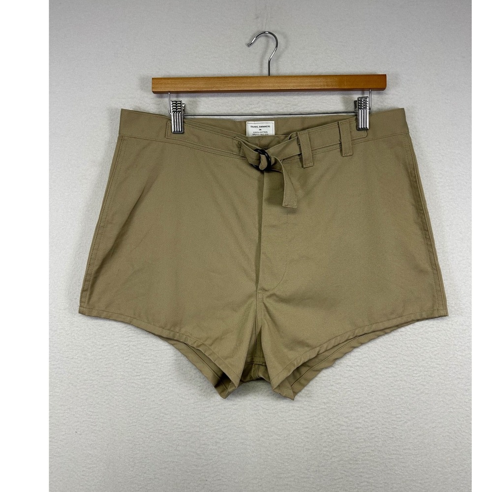Military Retro Aurora Industries Women 36 Khaki Cotton D-Ring Swim Trunks Shorts